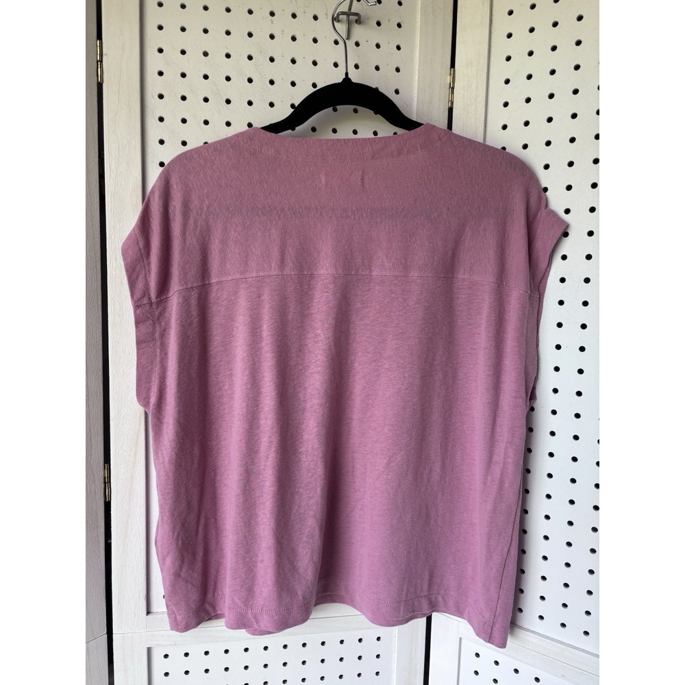 Madewell V Neck Short SLV Linen Blend Women's M Pink Tee Shirt - Picture 5 of 5